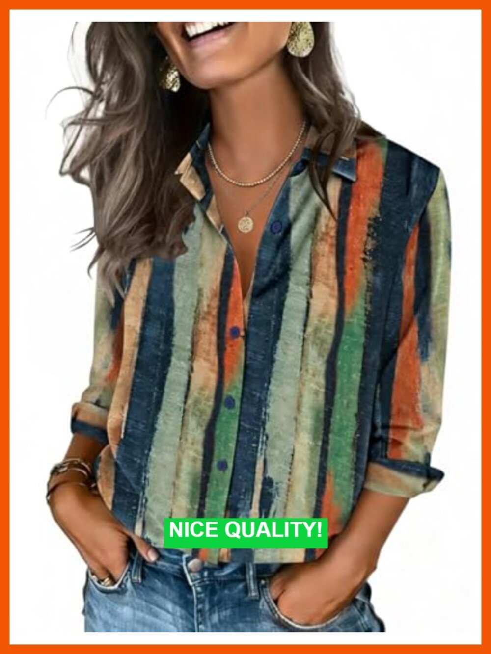Button Down Shirt 3/4 Sleeve V Neck Blouse Business Casual Top